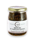 Jar of minced black truffle with chopped summer truffle in olive oil for gourmet dishes