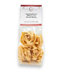 White truffle tagliatelle pasta bag with red accents and Italian text for gourmet dining