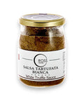 White tartufata jar with gold lid showcasing tartufata white truffle sauce product
